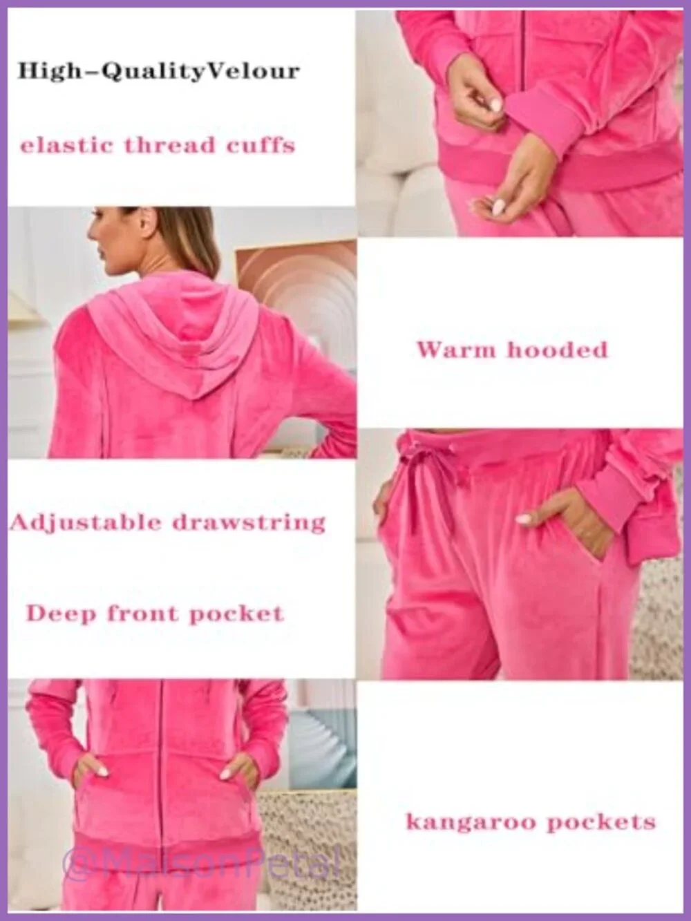 Women's Velour Tracksuit 2 Piece Zip Hoodie Jogger Sweatsuit Set